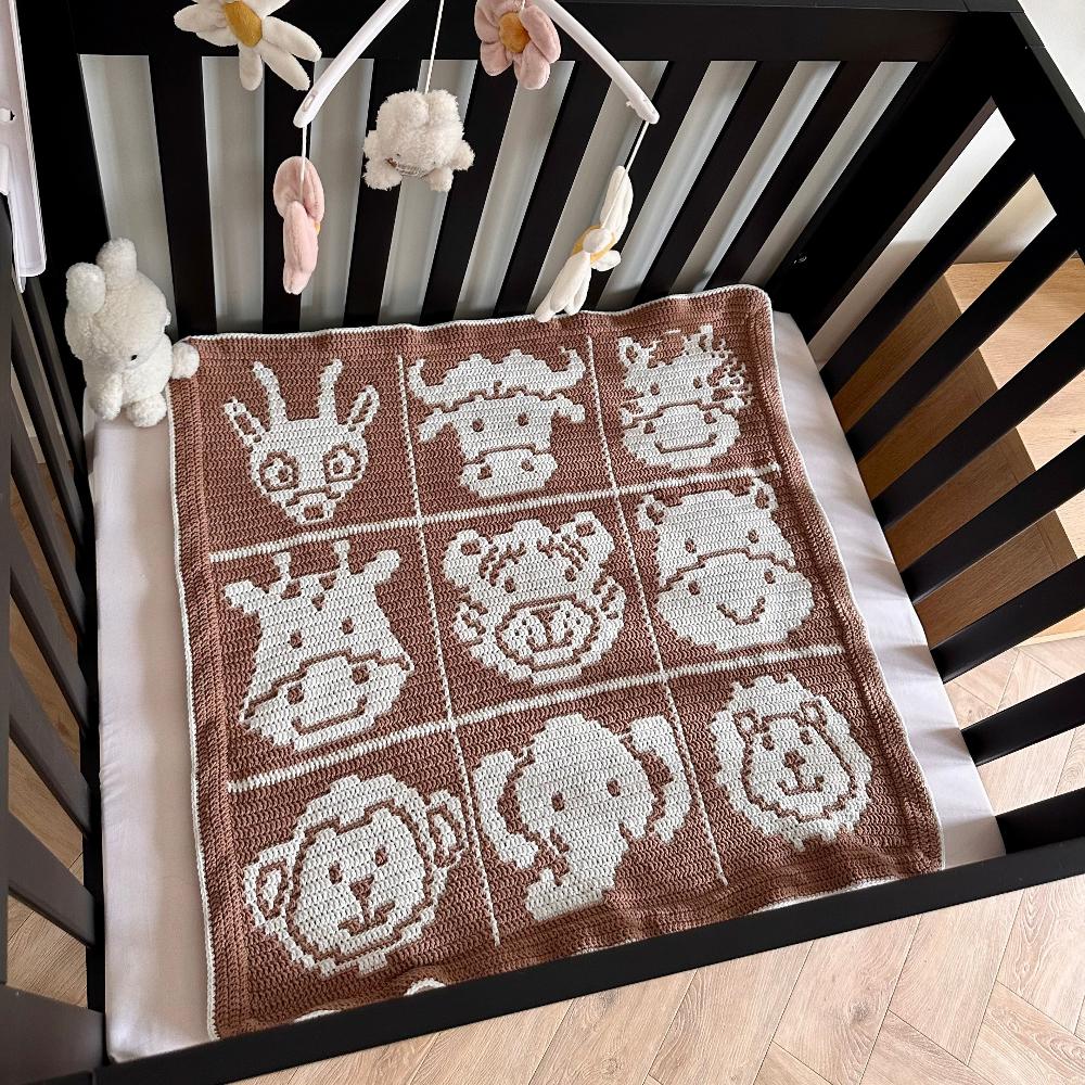 Overlay Mosaic Crochet Pattern - Safari Animals Baby Box Blanket